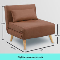 Thumbnail for Sarantino Adjustable Chair Single Sofa Bed Faux Linen - Brown