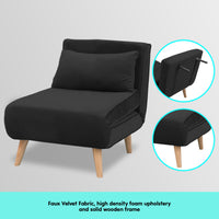 Thumbnail for Sarantino Adjustable Chair Single Sofa Bed Faux Velvet - Black