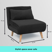 Thumbnail for Sarantino Adjustable Chair Single Sofa Bed Faux Velvet - Black