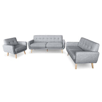 Thumbnail for Sarantino 6-Seater Linen Sofa Set Couch Futon - Light Grey