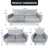 Thumbnail for Sarantino 6-Seater Linen Sofa Set Couch Futon - Light Grey