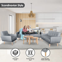 Thumbnail for Sarantino 6-Seater Linen Sofa Set Couch Futon - Light Grey