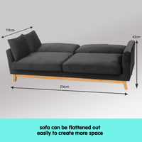 Thumbnail for Sarantino 3 Seater Faux Velvet Wooden Sofa Bed Couch Furniture - Black