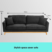 Thumbnail for Sarantino 3 Seater Faux Velvet Wooden Sofa Bed Couch Furniture - Black