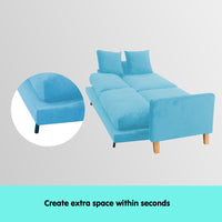 Thumbnail for Sarantino 3 Seater Faux Velvet Wooden Sofa Bed Couch Furniture - Blue