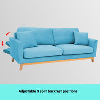 Thumbnail for Sarantino 3 Seater Faux Velvet Wooden Sofa Bed Couch Furniture - Blue