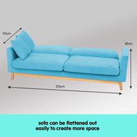 Thumbnail for Sarantino 3 Seater Faux Velvet Wooden Sofa Bed Couch Furniture - Blue