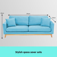 Thumbnail for Sarantino 3 Seater Faux Velvet Wooden Sofa Bed Couch Furniture - Blue