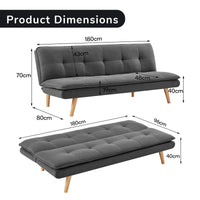 Thumbnail for Sarantino 3 Seater Linen Sofa Bed Couch Lounge Futon - Dark Grey