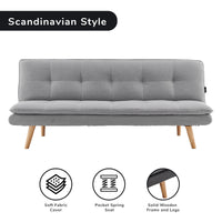 Thumbnail for Sarantino 3 Seater Linen Couch Sofa Bed Lounge Futon - Light Grey