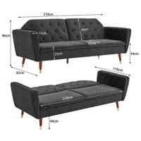 Thumbnail for Sarantino Faux Velvet Tufted Sofa Bed Couch Futon - Black