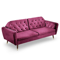 Thumbnail for Sarantino Faux Velvet Tufted Sofa Bed Couch Futon - Burgundy