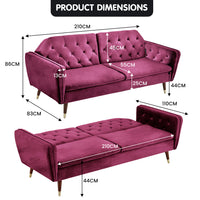 Thumbnail for Sarantino Faux Velvet Tufted Sofa Bed Couch Futon - Burgundy