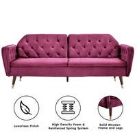 Thumbnail for Sarantino Faux Velvet Tufted Sofa Bed Couch Futon - Burgundy