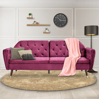 Thumbnail for Sarantino Faux Velvet Tufted Sofa Bed Couch Futon - Burgundy