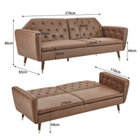 Thumbnail for Sarantino Faux Velvet Tufted Sofa Bed Couch Futon - Brown