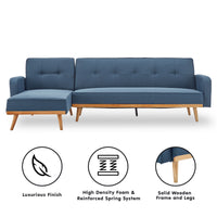 Thumbnail for Sarantino 3-Seater Corner Sofa Bed with Chaise Lounge - Blue