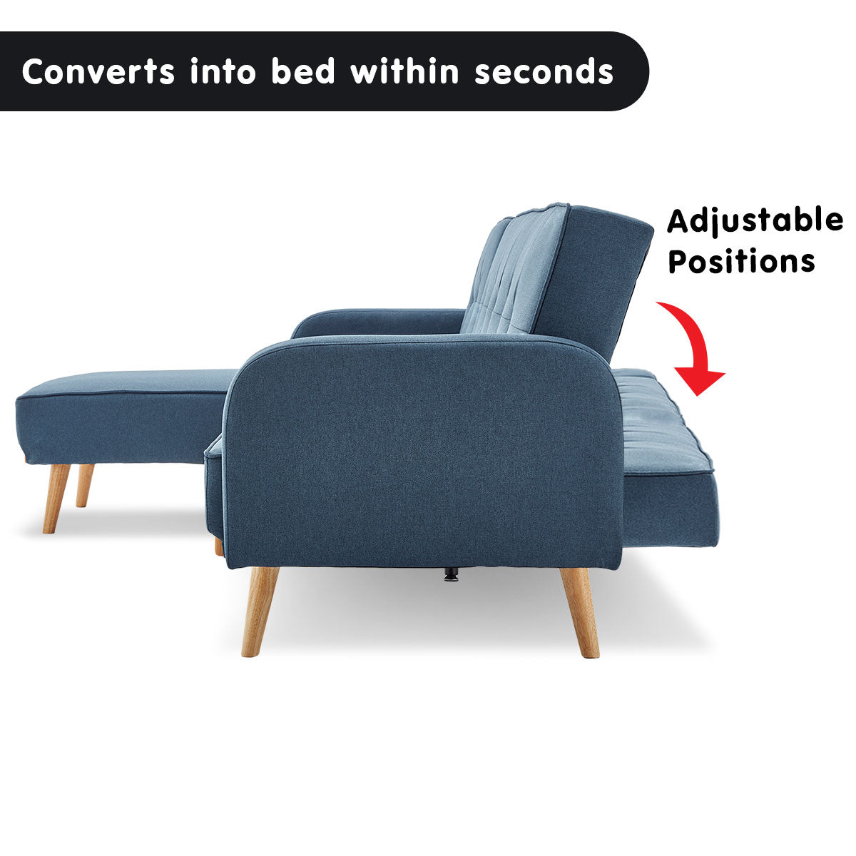 Sarantino 3-Seater Corner Sofa Bed with Chaise Lounge - Blue