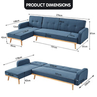 Thumbnail for Sarantino 3-Seater Corner Sofa Bed with Chaise Lounge - Blue