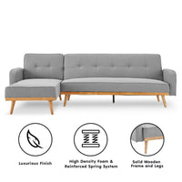 Thumbnail for Sarantino 3-Seater Corner Sofa Bed with Chaise Lounge - Light Grey