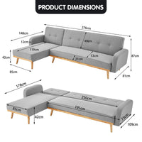 Thumbnail for Sarantino 3-Seater Corner Sofa Bed with Chaise Lounge - Light Grey