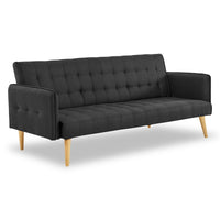 Thumbnail for Sarantino 3 Seater Modular Linen Fabric Sofa Bed Couch - Black