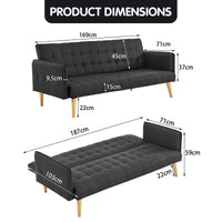 Thumbnail for Sarantino 3 Seater Modular Linen Fabric Sofa Bed Couch - Black