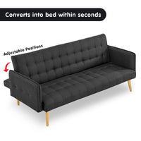 Thumbnail for Sarantino 3 Seater Modular Linen Fabric Sofa Bed Couch - Black