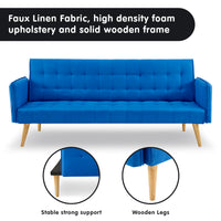 Thumbnail for Sarantino 3 Seater Modular Linen Fabric Sofa Bed Couch Armrest - Blue