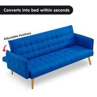 Thumbnail for Sarantino 3 Seater Modular Linen Fabric Sofa Bed Couch Armrest - Blue