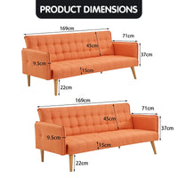 Thumbnail for Sarantino 3 Seater Modular Linen Fabric Sofa Bed Couch Armrest Orange