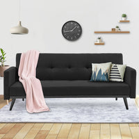 Thumbnail for Sarantino Tufted Faux Linen 3-Seater Sofa Bed with Armrests - Black