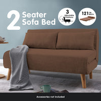 Thumbnail for Sarantino 2-Seater Adjustable Sofa Bed Lounge Faux Linen - Brown