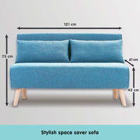 Thumbnail for Sarantino Adjustable Corner Sofa 2-Seater Lounge Linen Bed Seat - Blue