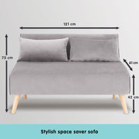 Thumbnail for Sarantino 2-Seater Adjustable Sofa Bed Lounge Faux Velvet - Light Grey