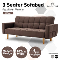 Thumbnail for Sarantino 3-Seater Fabric Sofa Bed Futon - Brown