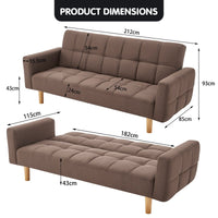 Thumbnail for Sarantino 3-Seater Fabric Sofa Bed Futon - Brown