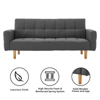 Thumbnail for Sarantino 3-Seater Fabric Sofa Bed Futon - Dark Grey