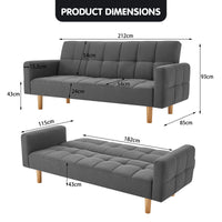 Thumbnail for Sarantino 3-Seater Fabric Sofa Bed Futon - Dark Grey