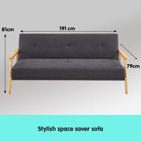 Thumbnail for Sarantino 3 Seater Linen Fabric Wood Sofa Bed Lounge Couch Dark Grey