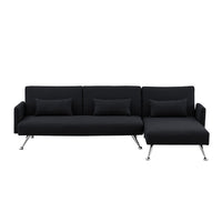 Thumbnail for Sarantino  Mia 3-Seater Sofa Bed with Chaise & 3 Pillows - Black