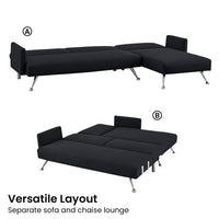 Thumbnail for Sarantino  Mia 3-Seater Sofa Bed with Chaise & 3 Pillows - Black