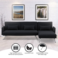 Thumbnail for Sarantino  Mia 3-Seater Sofa Bed with Chaise & 3 Pillows - Black