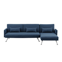 Thumbnail for Sarantino Mia 3-Seater Sofa Bed with Chaise & 3 Pillows - Blue