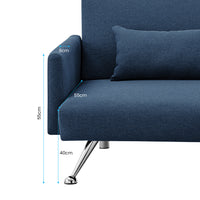 Thumbnail for Sarantino Mia 3-Seater Sofa Bed with Chaise & 3 Pillows - Blue