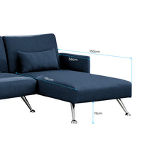 Thumbnail for Sarantino Mia 3-Seater Sofa Bed with Chaise & 3 Pillows - Blue