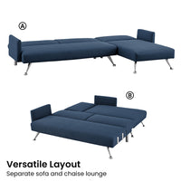 Thumbnail for Sarantino Mia 3-Seater Sofa Bed with Chaise & 3 Pillows - Blue