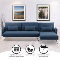 Thumbnail for Sarantino Mia 3-Seater Sofa Bed with Chaise & 3 Pillows - Blue