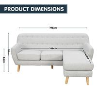 Thumbnail for Sarantino Linen Corner Wooden Sofa Lounge L-shaped with Left Chaise Light Grey