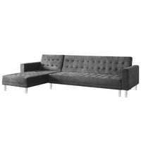 Thumbnail for Sarantino Faux Velvet Corner Wooden Sofa Bed Couch with Chaise - Grey